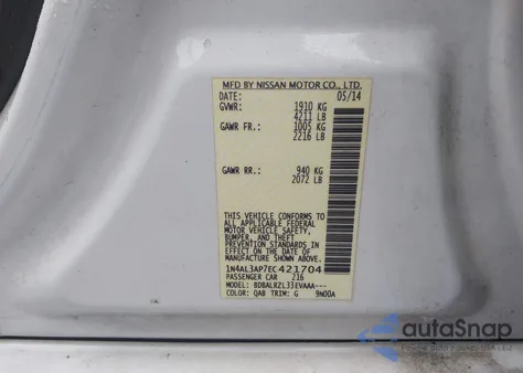 2014 Nissan Altima 2.5/2.5 S/2.5 Sl/2.5 Sv from USA, damaged, VIN 1N4AL3AP7EC421704